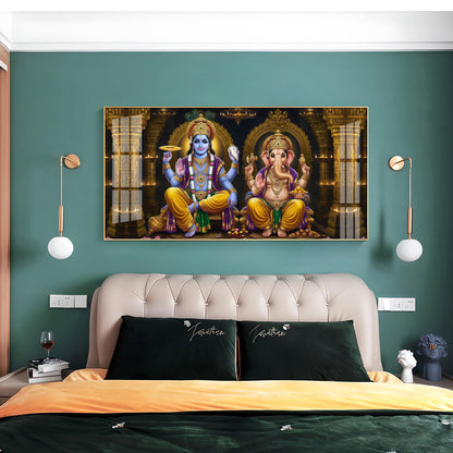 Lord Ganesha's Grace With Lord Vishnu Premium Acrylic Horizontal Wall Art