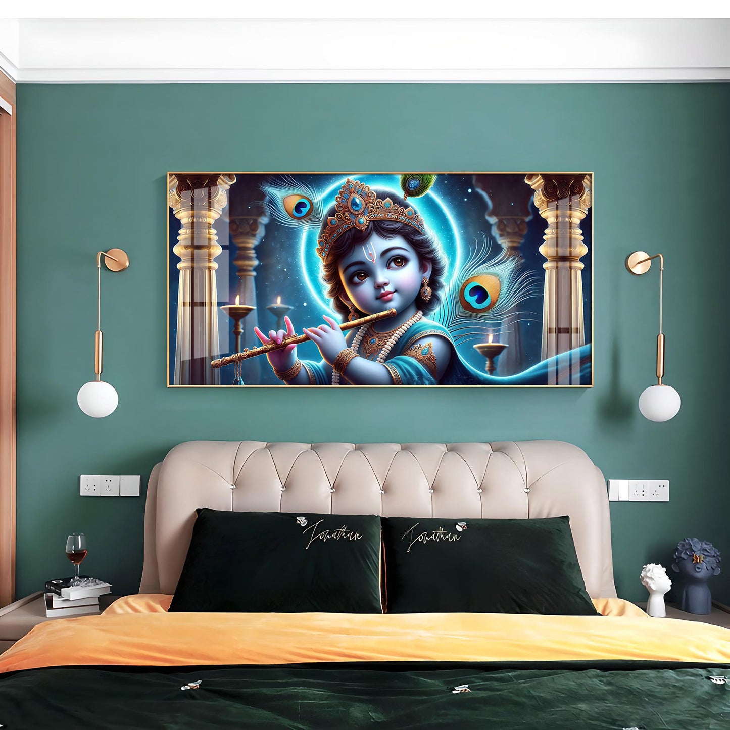 Little Krishna Blessing Premium Acrylic Horizontal Wall Art