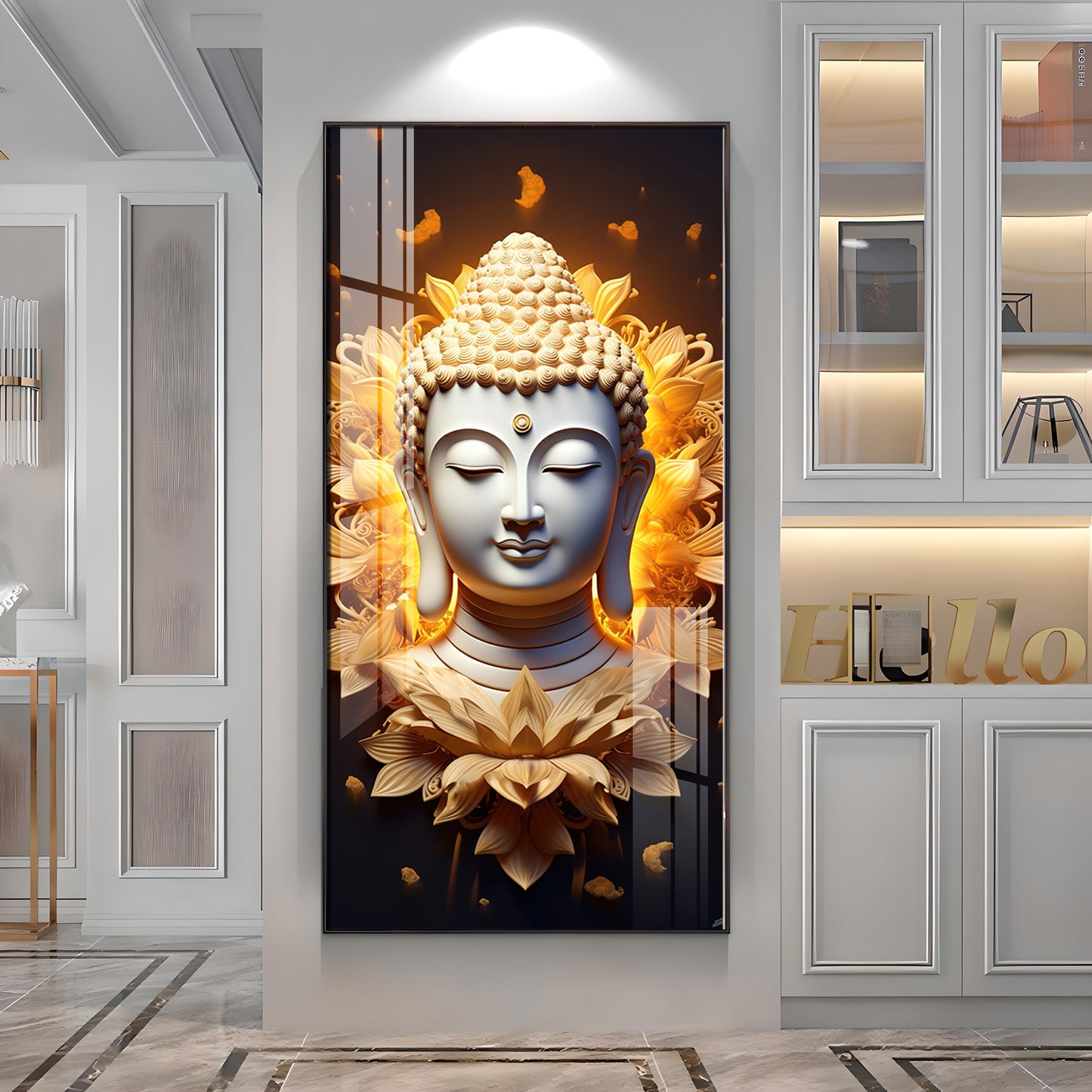 Buddha With Lotus Premium Acrylic Vertical Wall Art