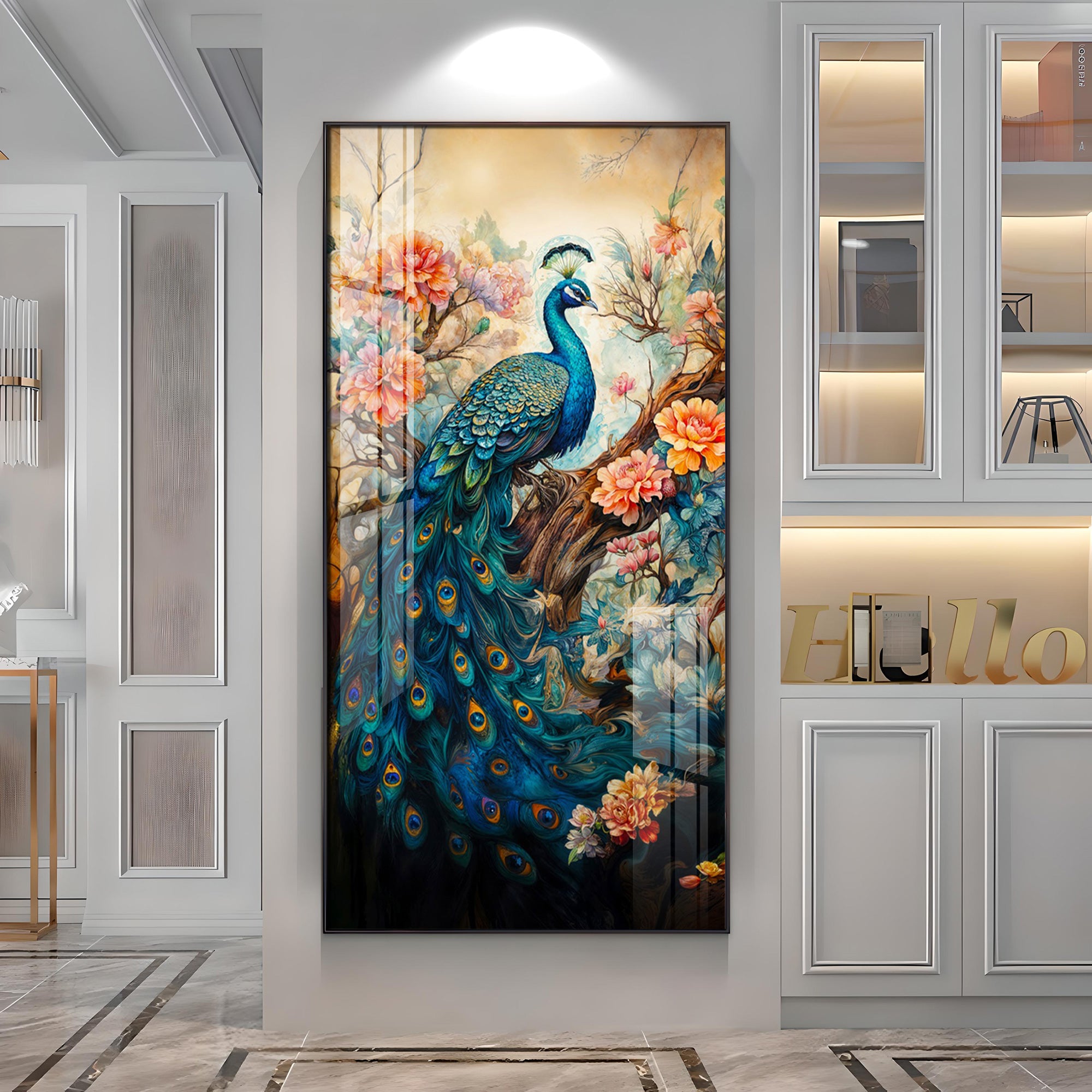Majestic Peacock Art Premium Acrylic Vertical Wall Art
