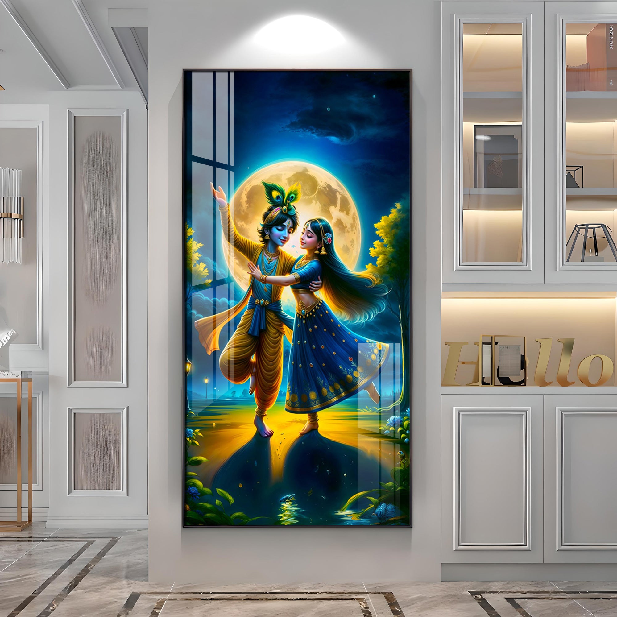 Radha Krishna Dancing Premium Acrylic Vertical Wall Art
