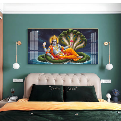 Lord Vishnu on Sheshnag Premium Acrylic Horizontal Wall Art