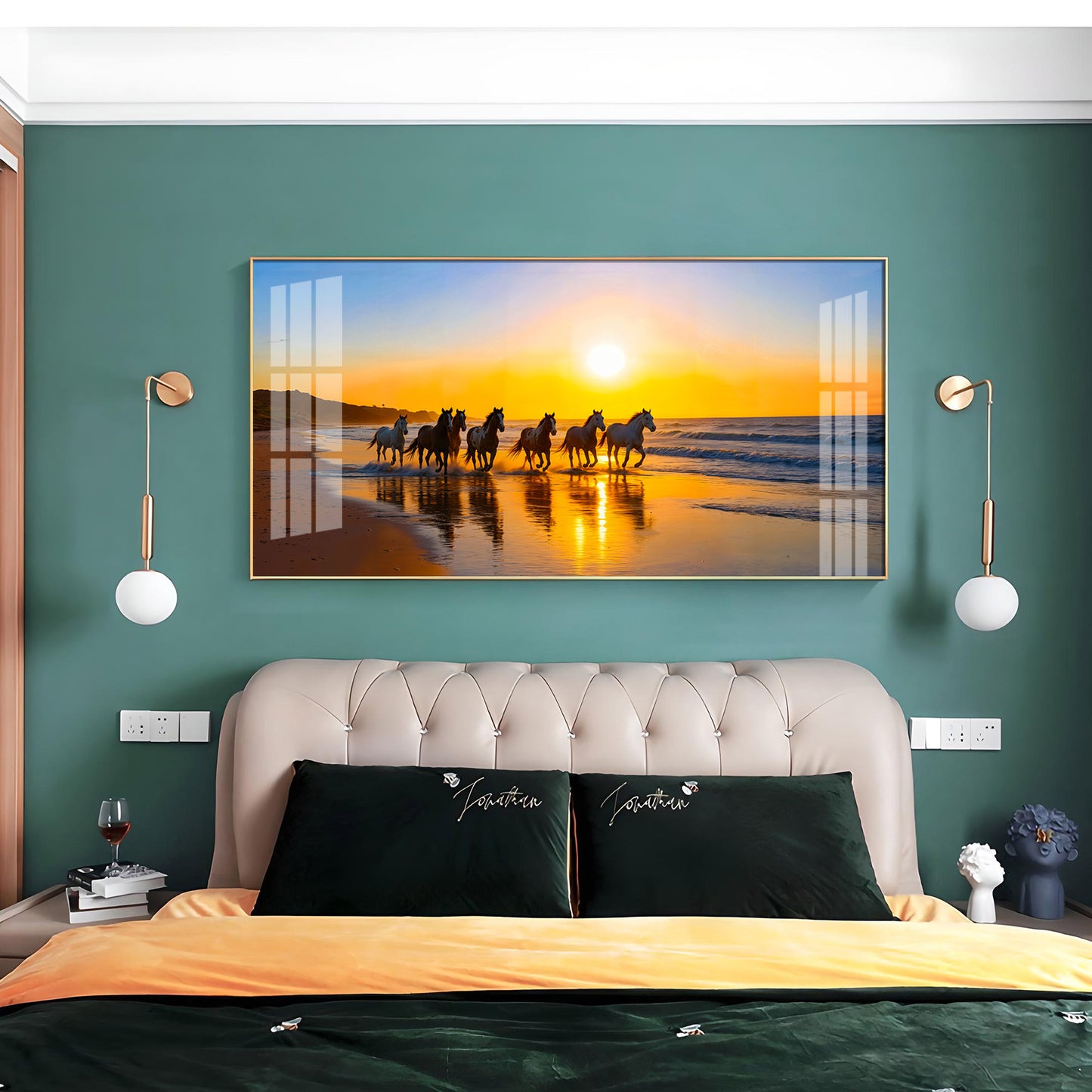 Running horses In Seaside Stallion Premium Acrylic Horizontal Wall Art