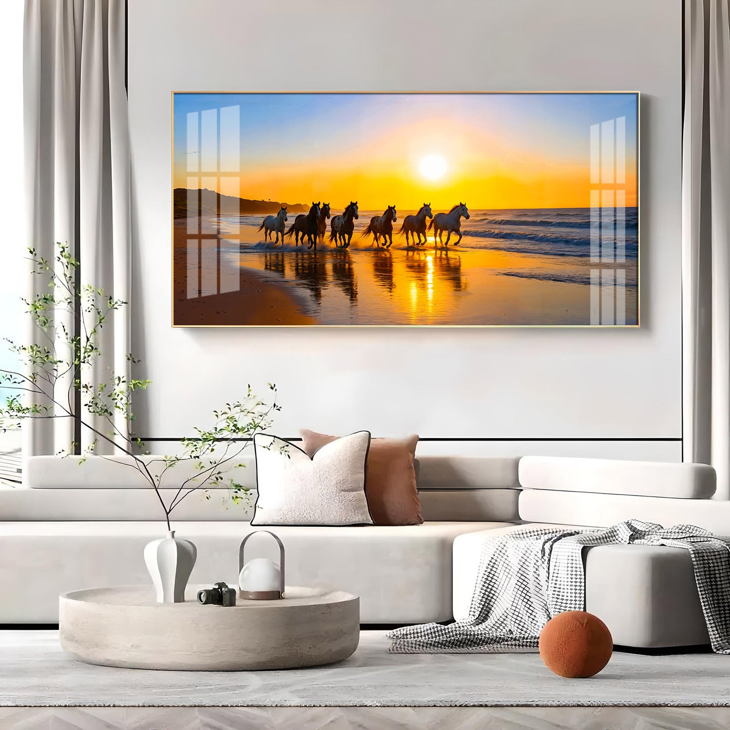 Running horses In Seaside Stallion Premium Acrylic Horizontal Wall Art