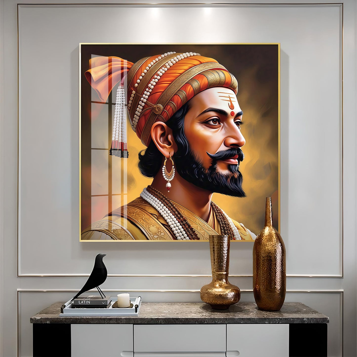 Divine Chhatrapati Shivaji Maharaj Ji Premium Acrylic Square Wall Art