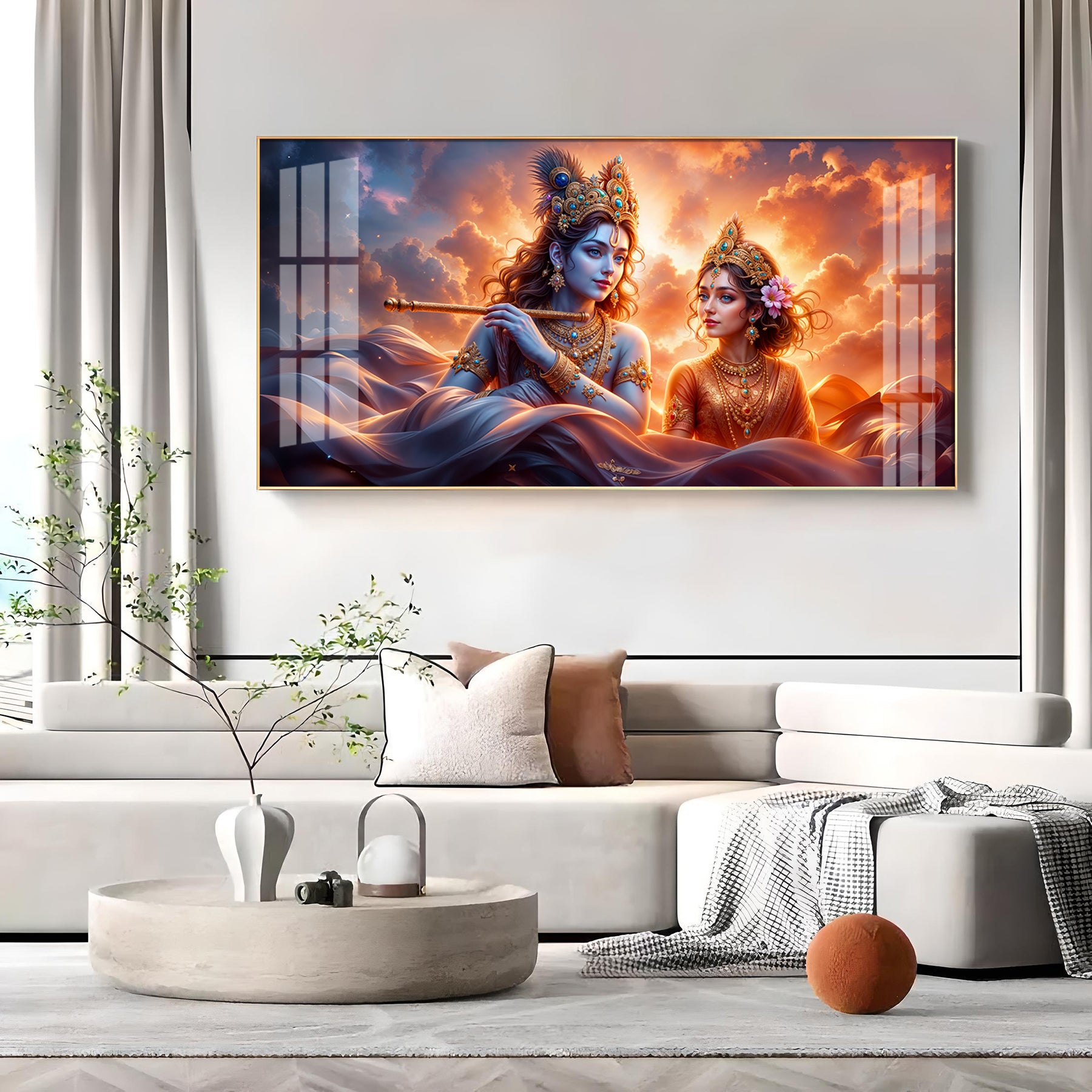Krishna and Radha In Sunset Premium Acrylic Horizontal Wall Art