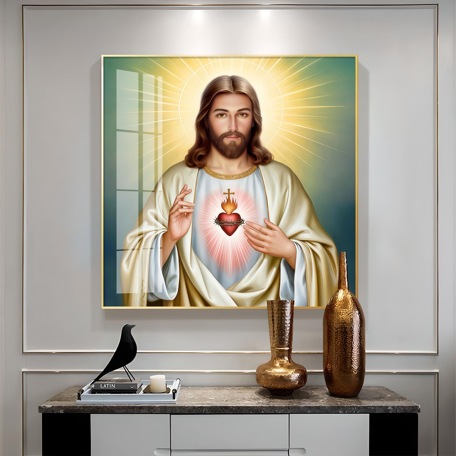 The Beautiful Sacred Heart Jesus Premium Acrylic Square Wall Art