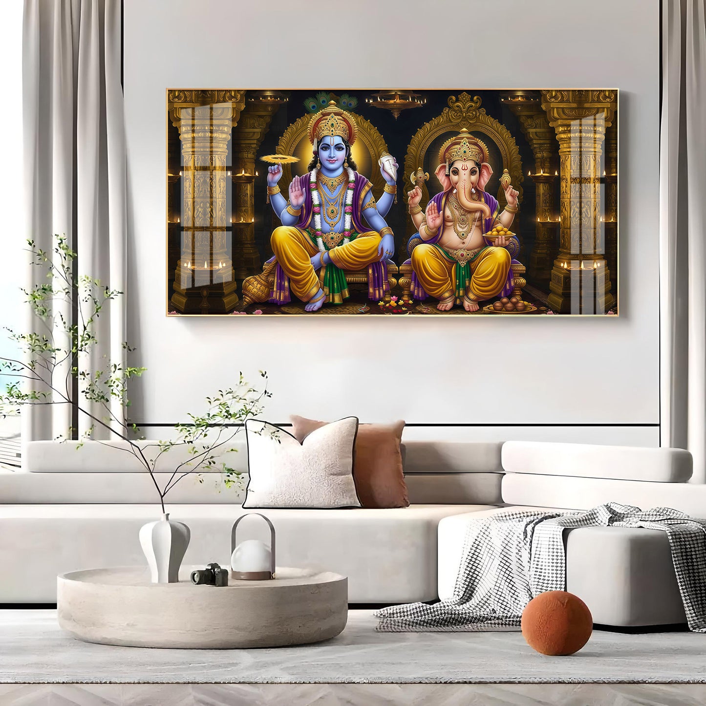 Lord Ganesha's Grace With Lord Vishnu Premium Acrylic Horizontal Wall Art