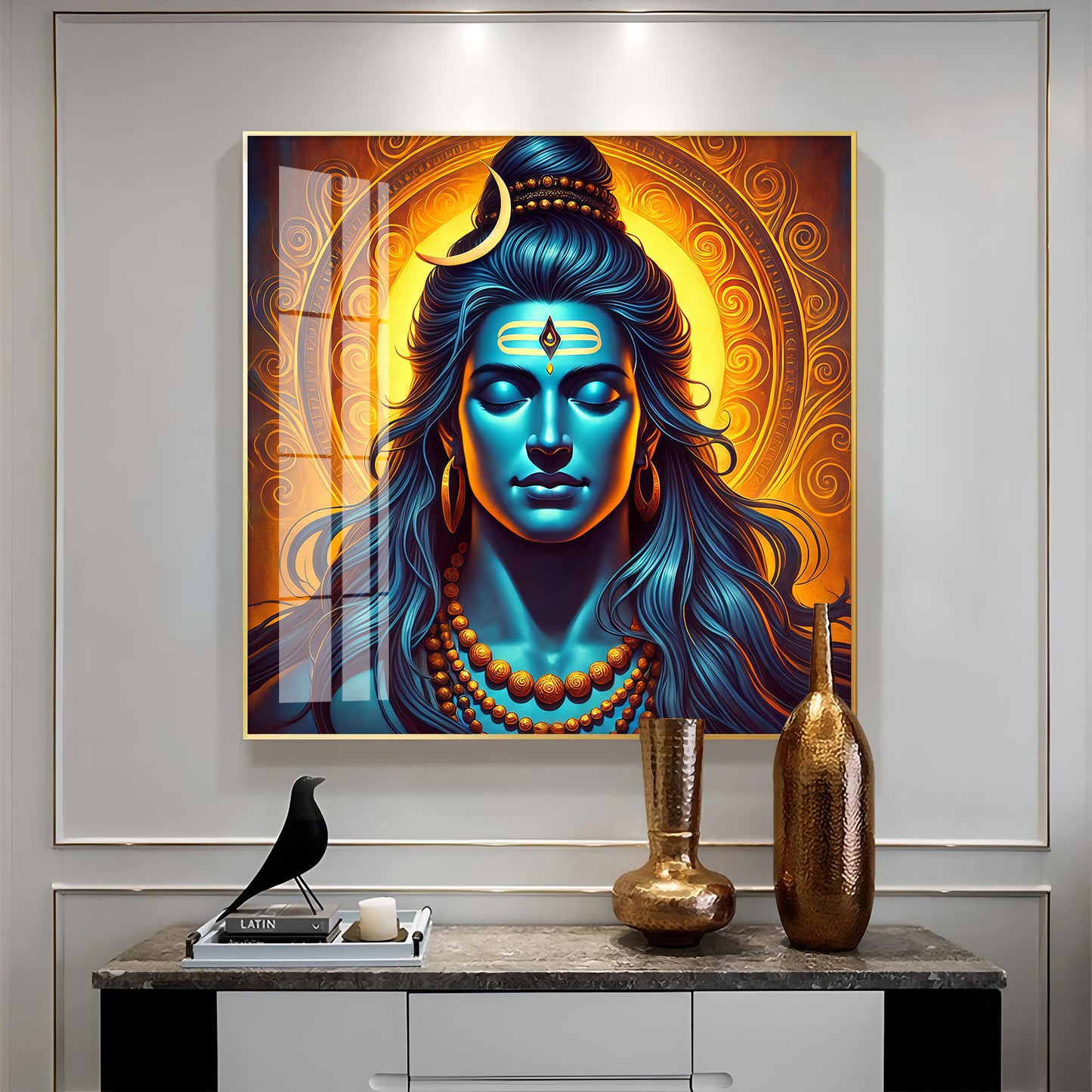 Shiv Bhole Baba Premium Acrylic Square Wall Art