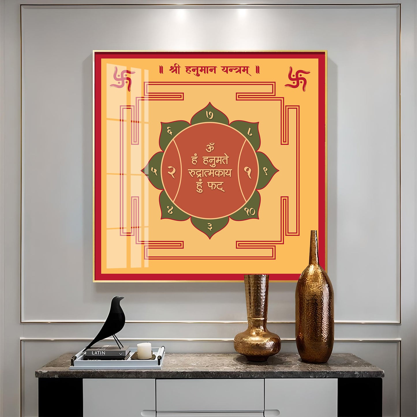 Powerful Hanuman Yantra Premium Acrylic Square Wall Art