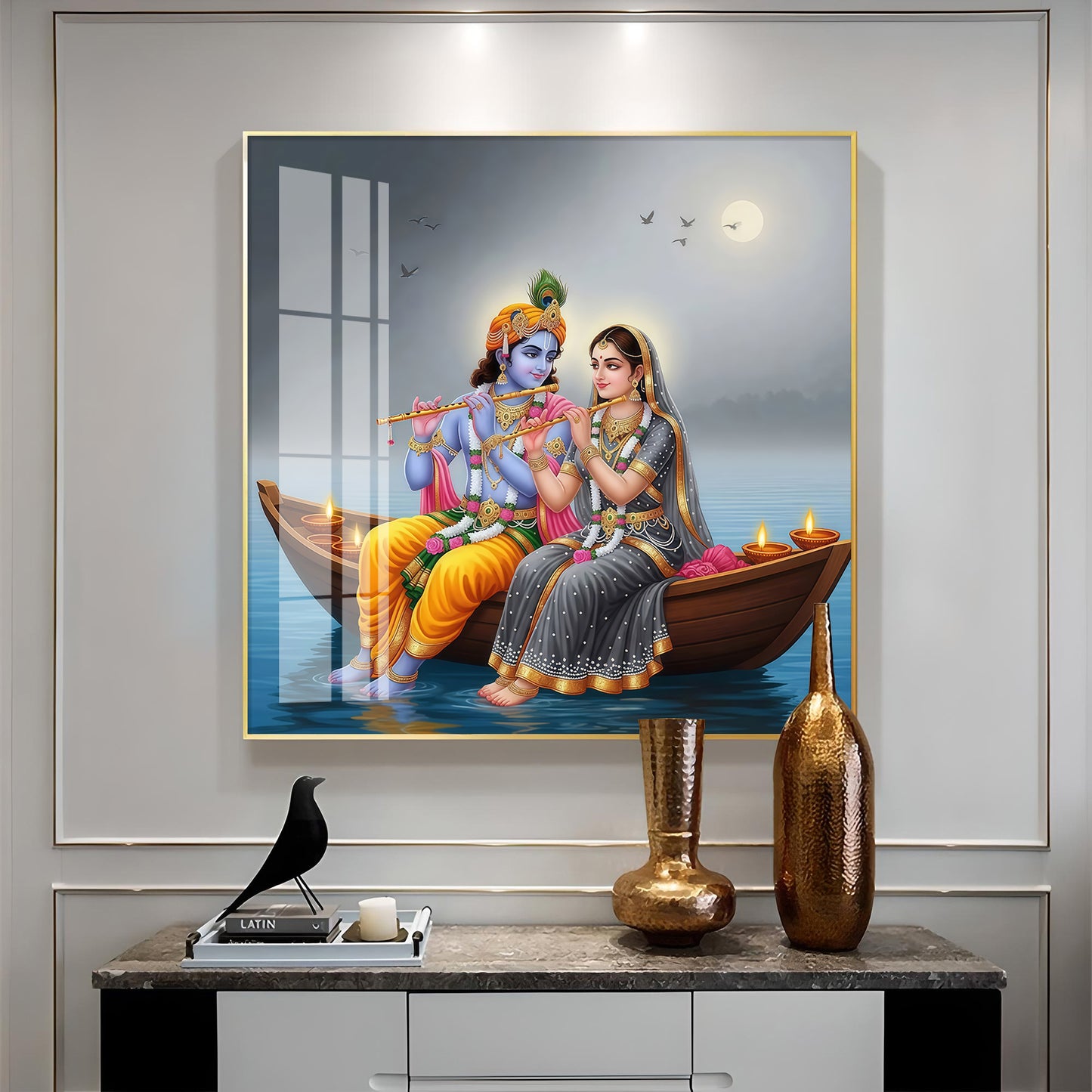 Loving Souls Of Radha Krishna Premium Acrylic Square Wall Art