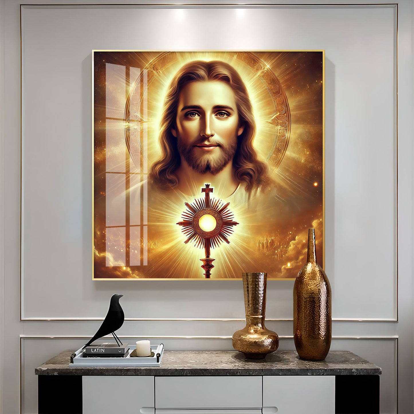 God Jesus With Cross Symbol Premium Acrylic Square Wall Art
