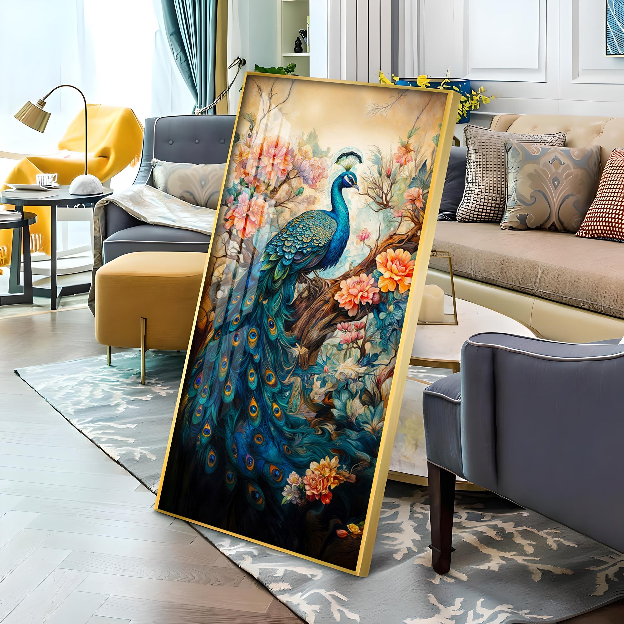 Majestic Peacock Art Premium Acrylic Vertical Wall Art