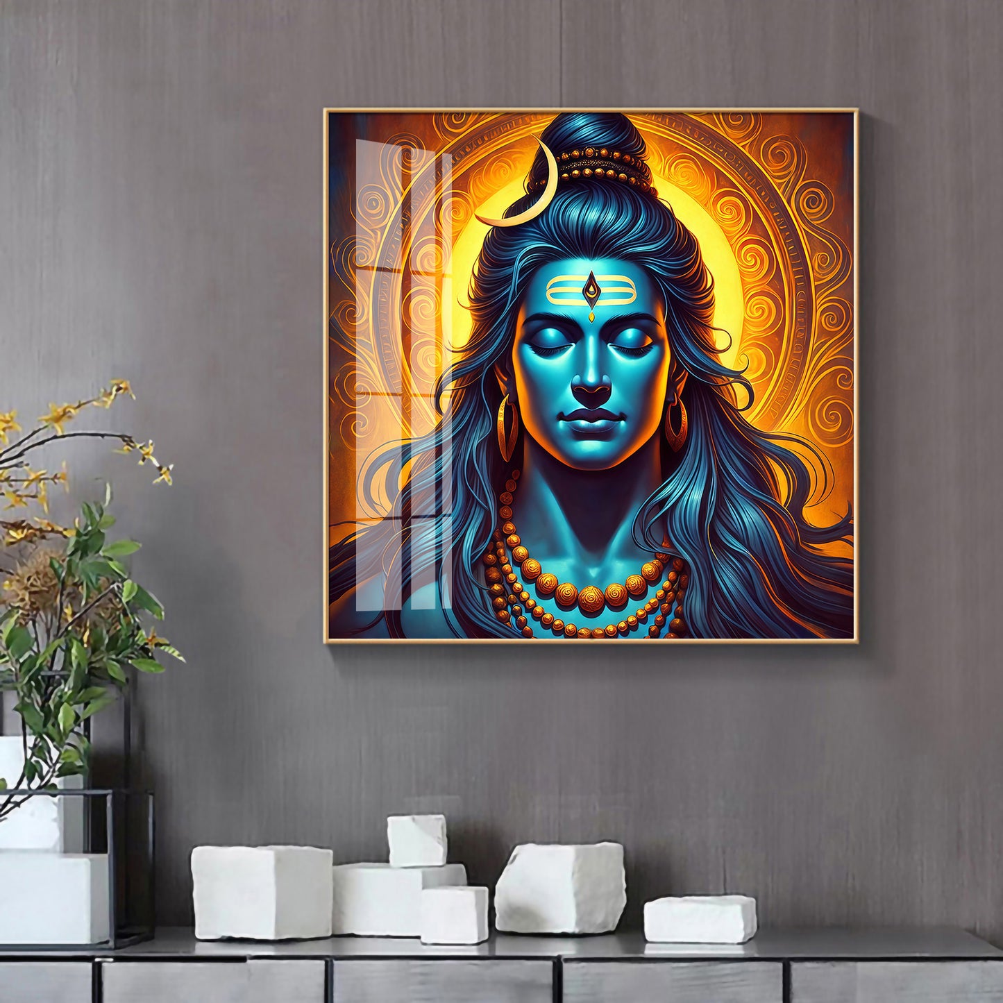 Shiv Bhole Baba Premium Acrylic Square Wall Art