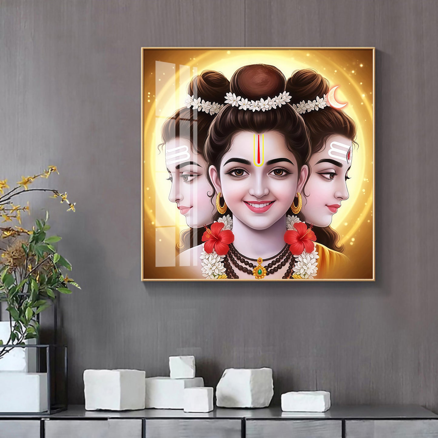 Divine Dattatreya Bhagwan Premium Acrylic Square Wall Art