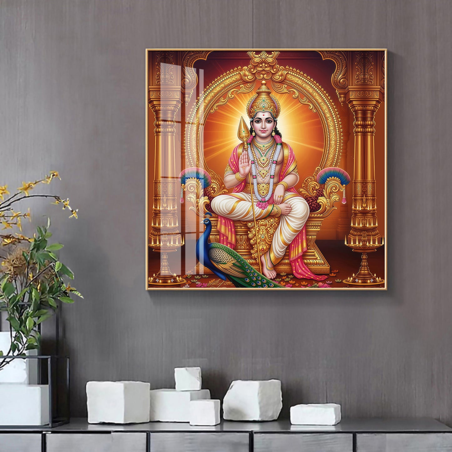 Lord Murugan and His Blessings Premium Acrylic Square Wall Art