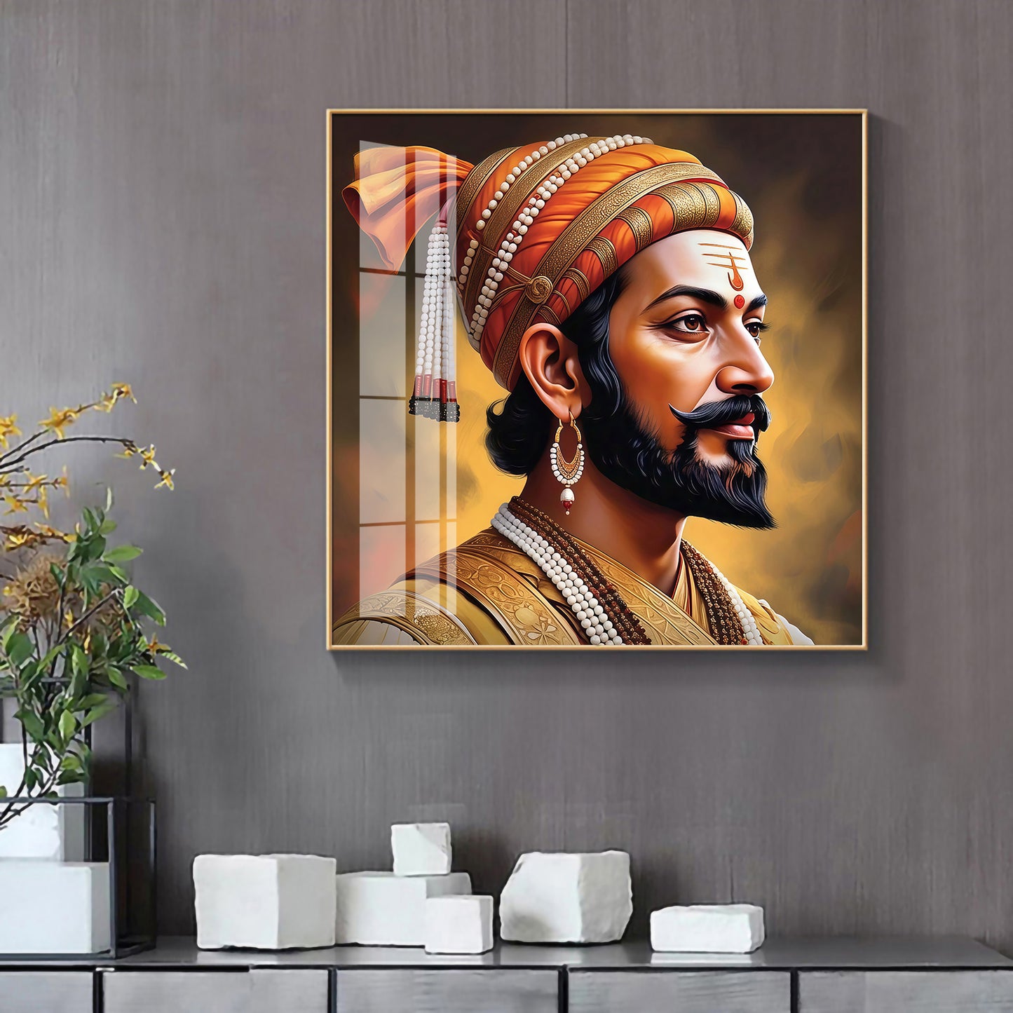 Divine Chhatrapati Shivaji Maharaj Ji Premium Acrylic Square Wall Art