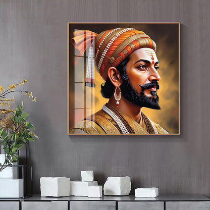 Divine Chhatrapati Shivaji Maharaj Ji Premium Acrylic Square Wall Art