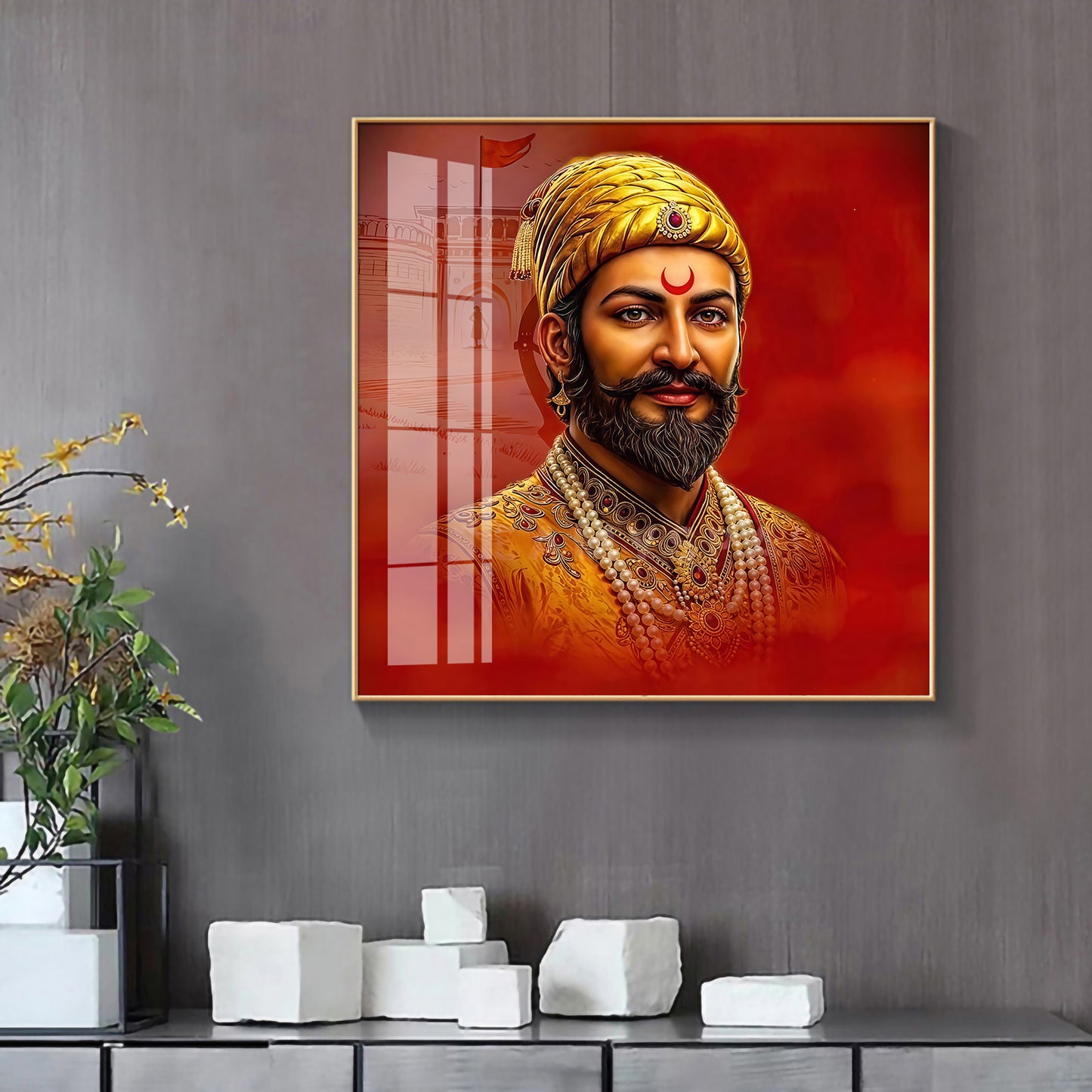 Shivaji Maharaj Ji Premium Acrylic Square Wall Art