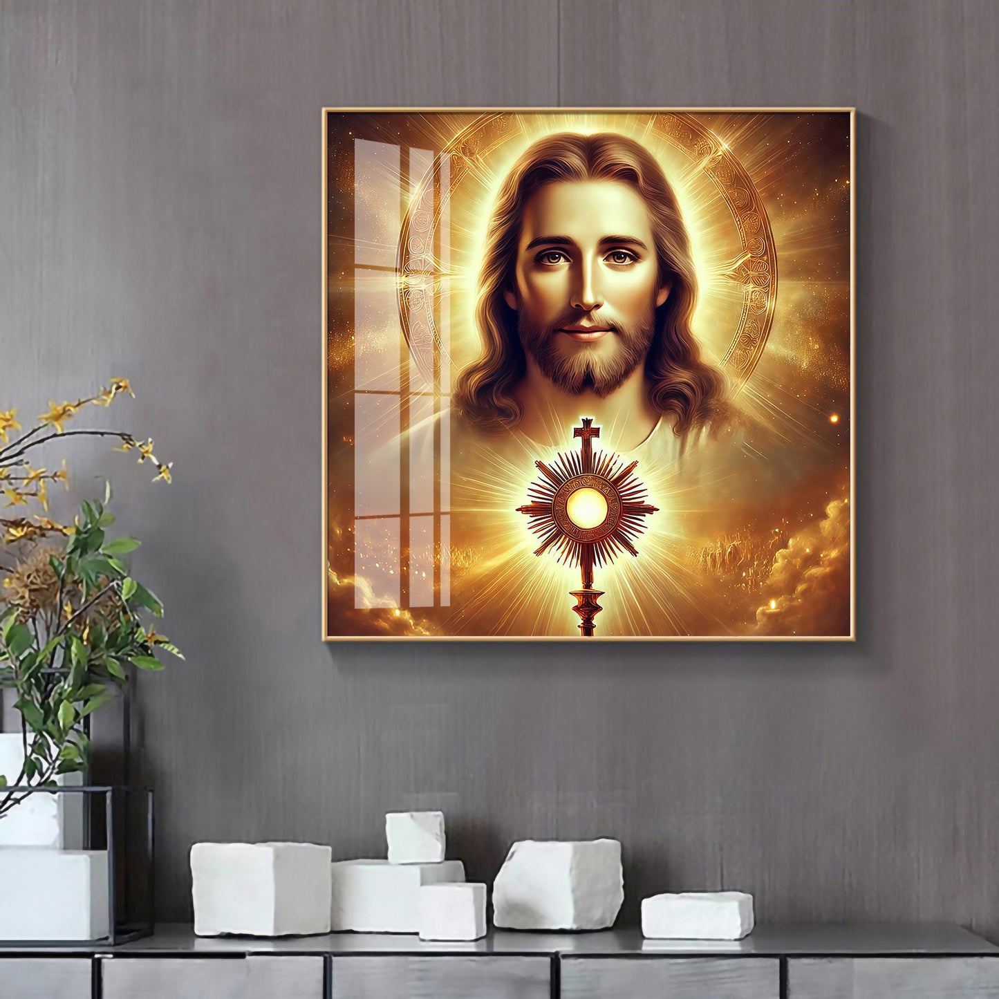 God Jesus With Cross Symbol Premium Acrylic Square Wall Art