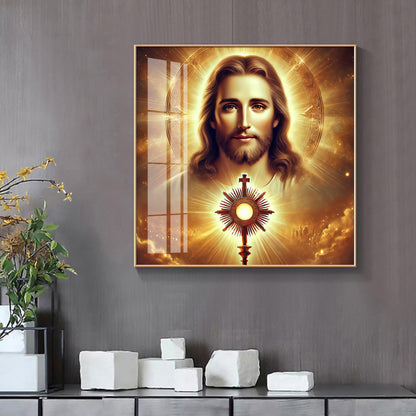 God Jesus With Cross Symbol Premium Acrylic Square Wall Art