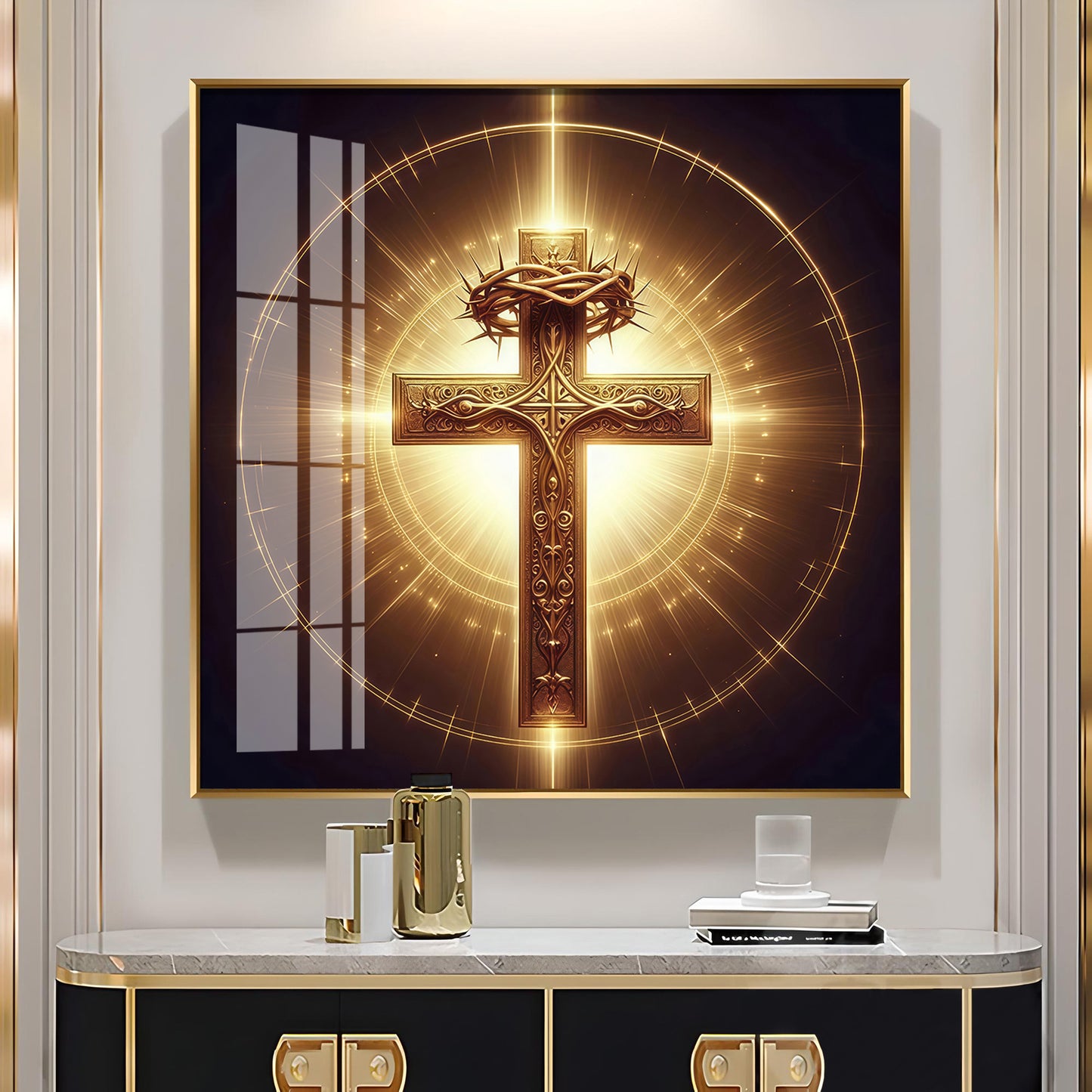 Cross Symbol In Premium Acrylic Square Wall Art