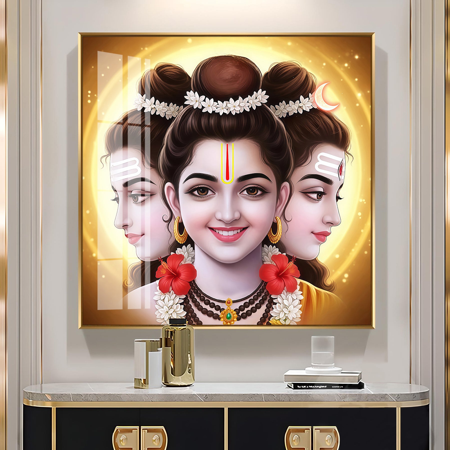 Divine Dattatreya Bhagwan Premium Acrylic Square Wall Art