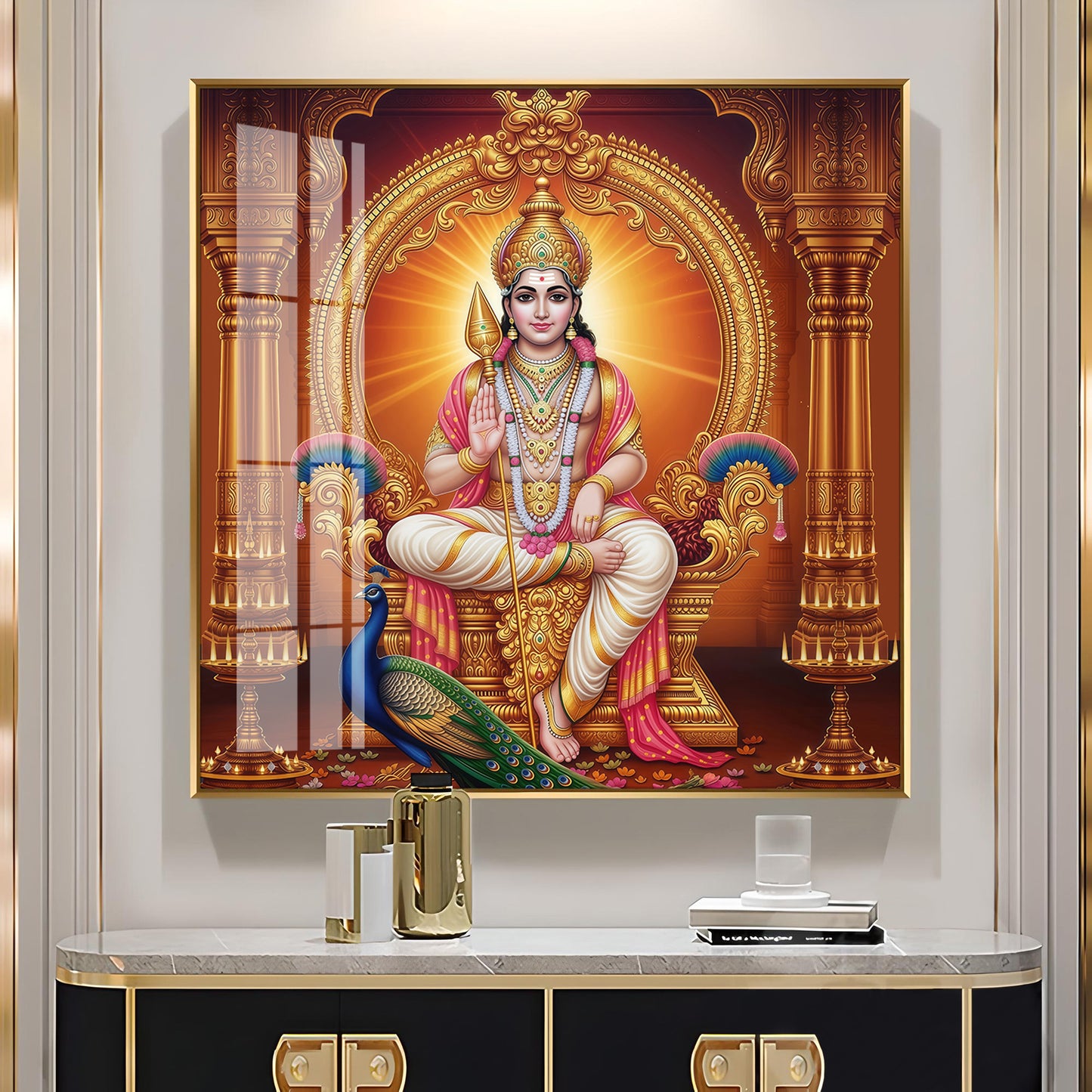 Lord Murugan and His Blessings Premium Acrylic Square Wall Art