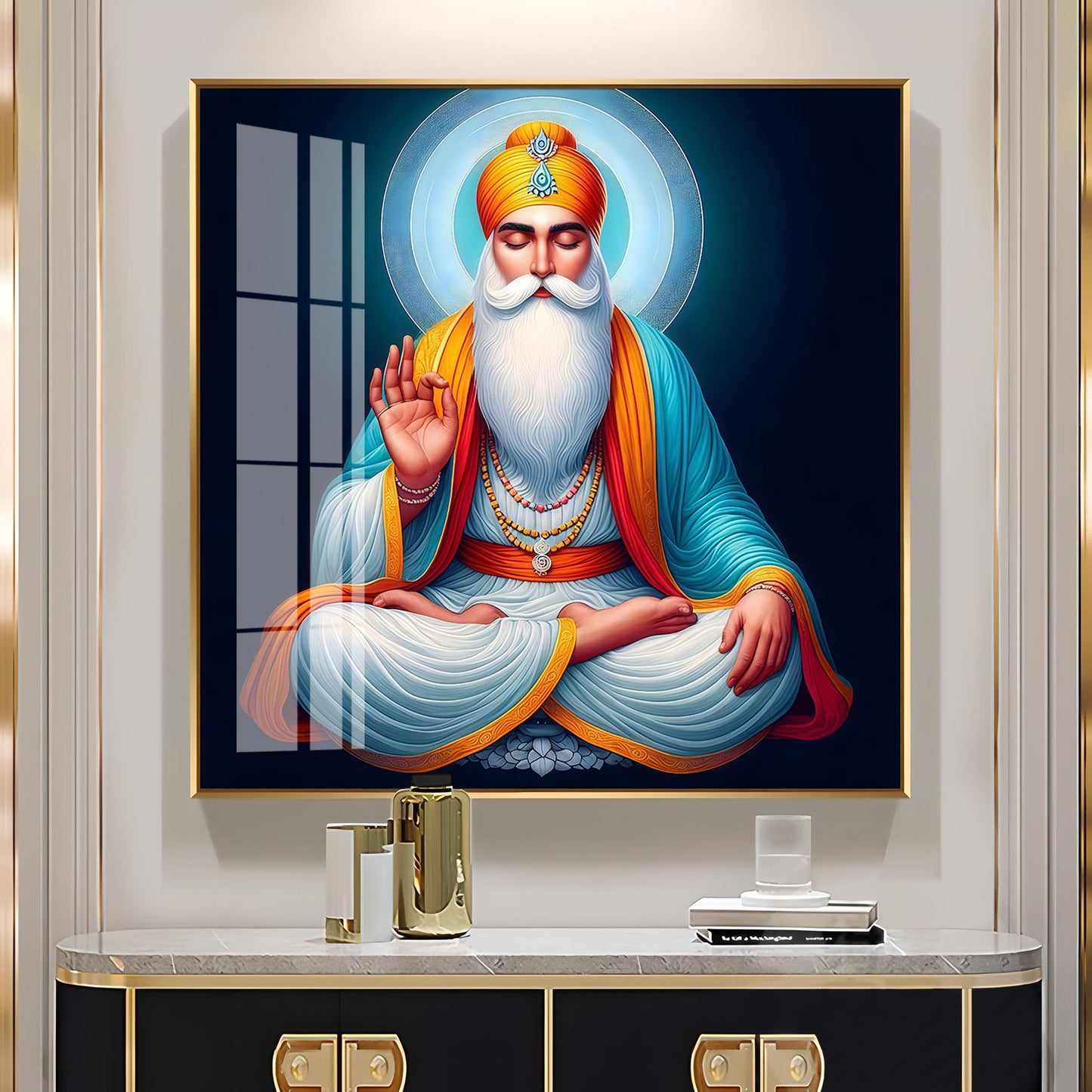 Divine Guru Nanak Dev Ji Premium Acrylic Square Wall Art