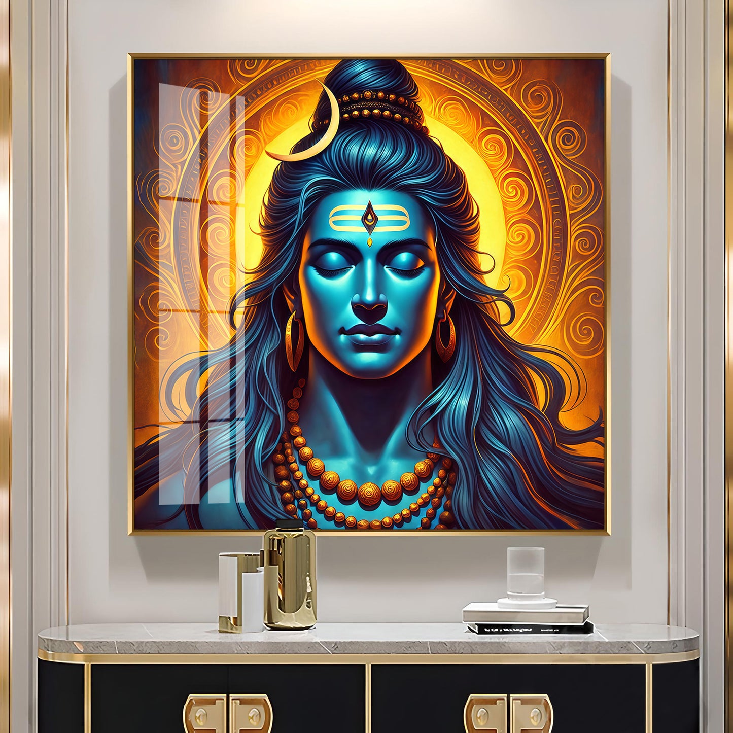 Shiv Bhole Baba Premium Acrylic Square Wall Art