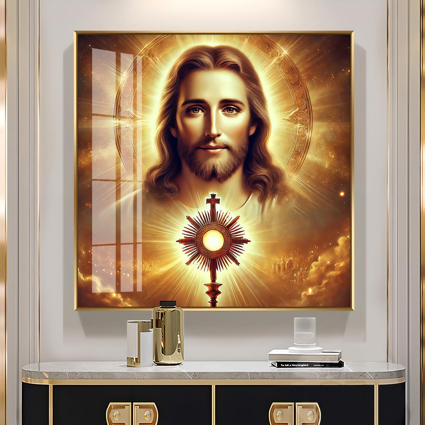 God Jesus With Cross Symbol Premium Acrylic Square Wall Art