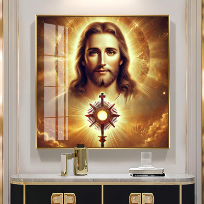 God Jesus With Cross Symbol Premium Acrylic Square Wall Art