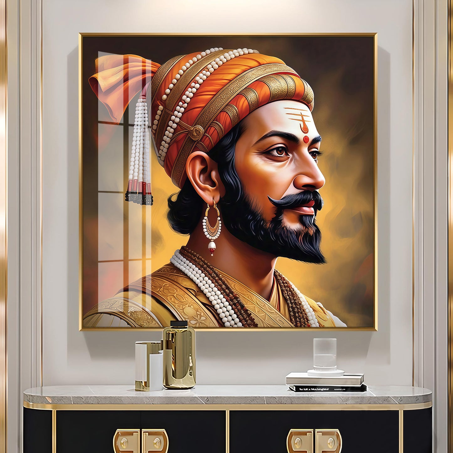 Divine Chhatrapati Shivaji Maharaj Ji Premium Acrylic Square Wall Art