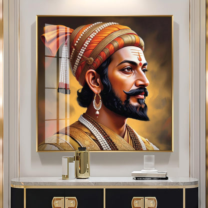 Divine Chhatrapati Shivaji Maharaj Ji Premium Acrylic Square Wall Art