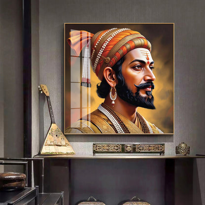 Divine Chhatrapati Shivaji Maharaj Ji Premium Acrylic Square Wall Art