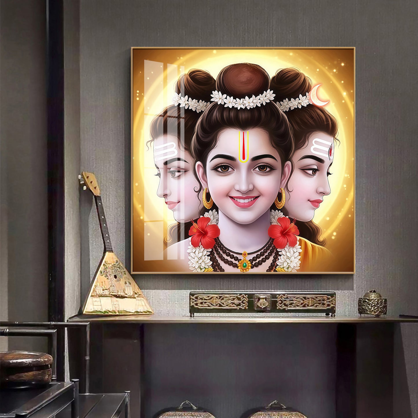 Divine Dattatreya Bhagwan Premium Acrylic Square Wall Art