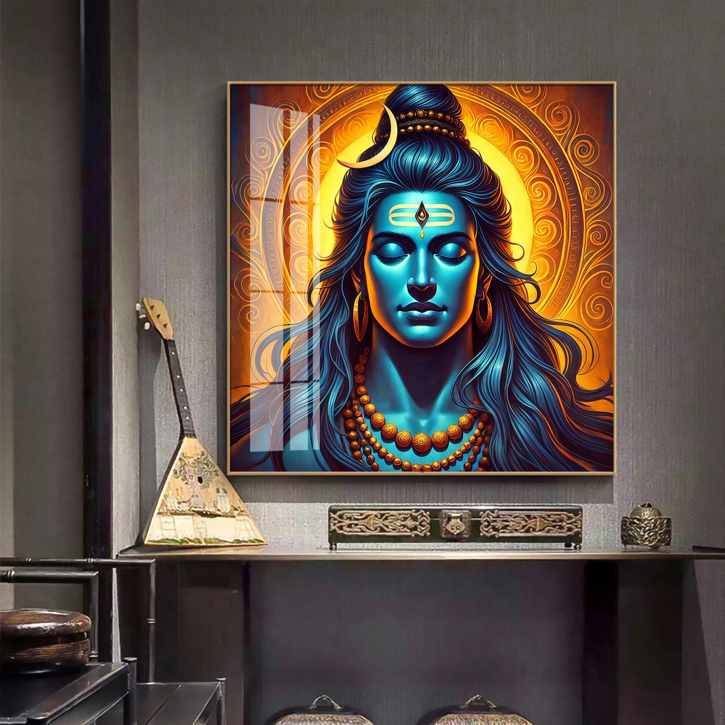 Shiv Bhole Baba Premium Acrylic Square Wall Art