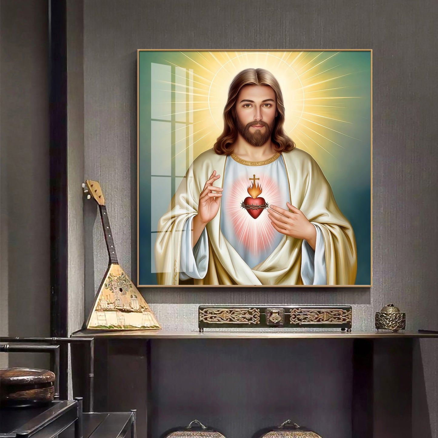 The Beautiful Sacred Heart Jesus Premium Acrylic Square Wall Art
