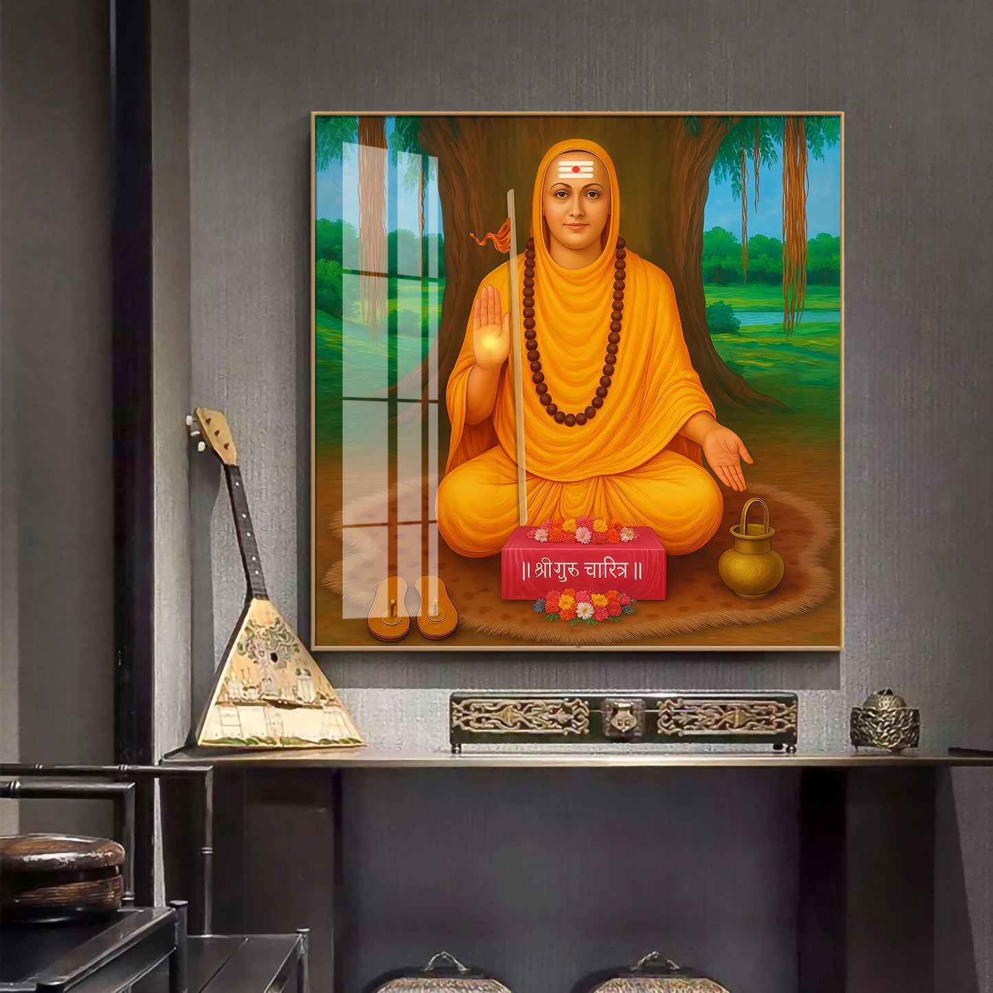 Shree Narasimha Saraswati Swami Premium Acrylic Square Wall Art