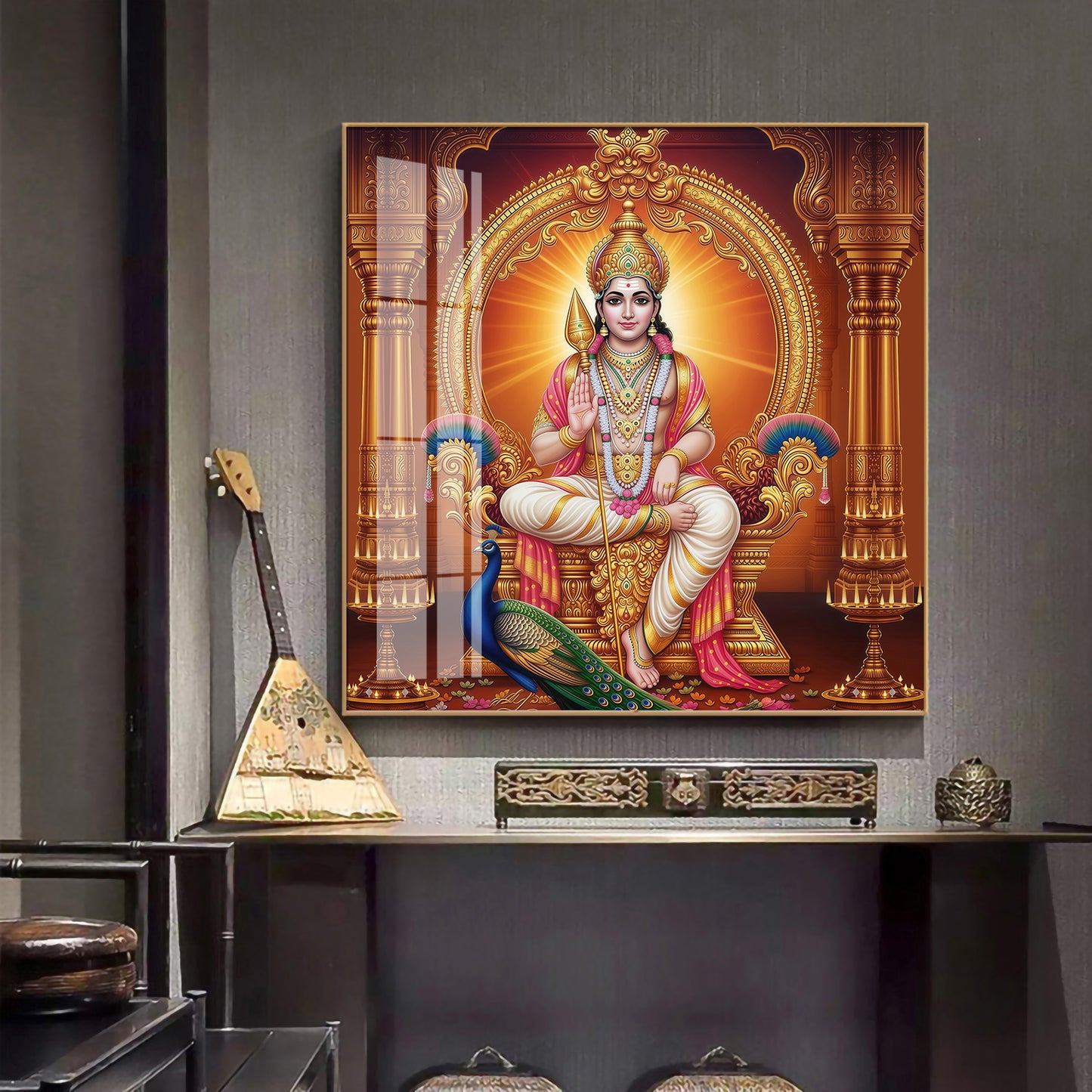Lord Murugan and His Blessings Premium Acrylic Square Wall Art