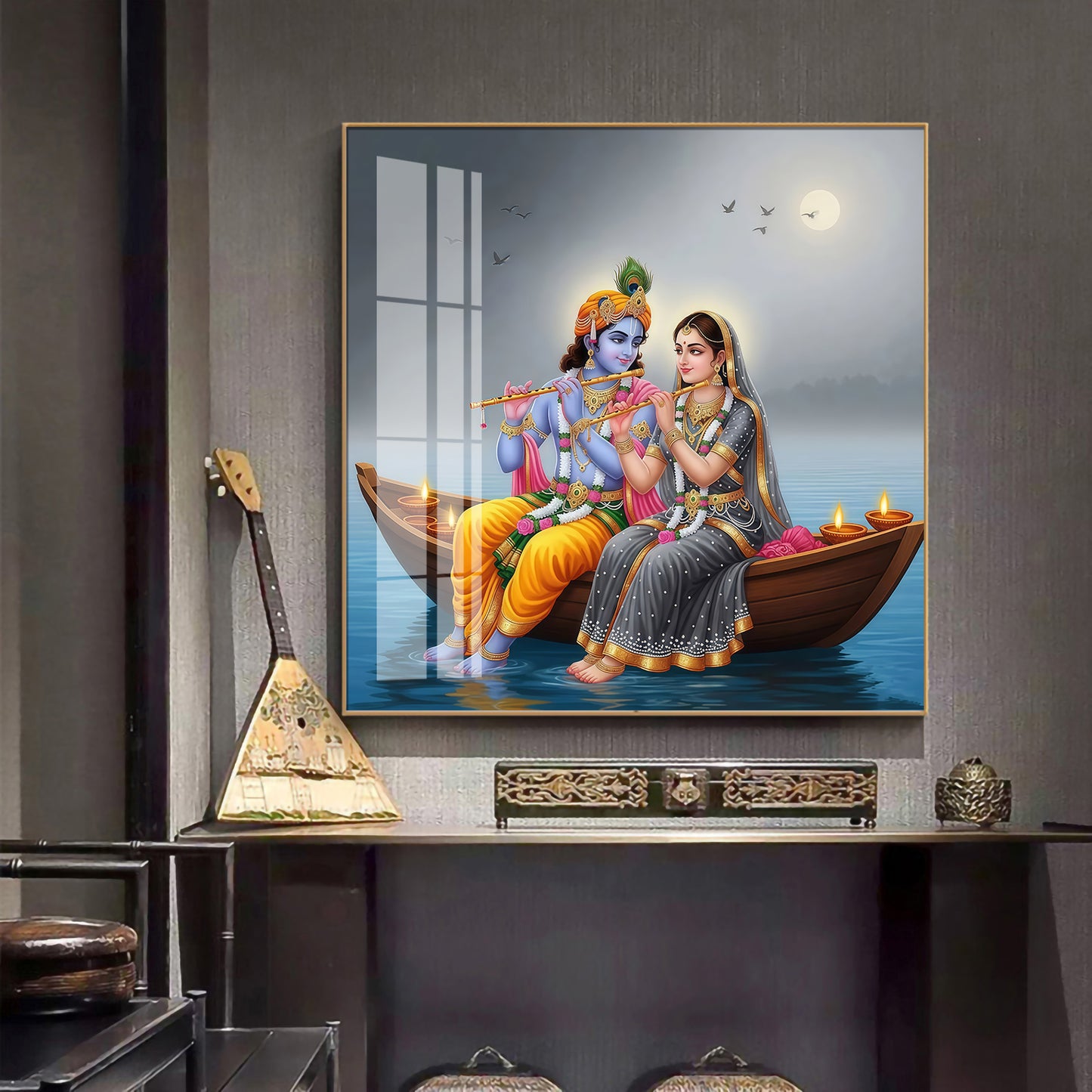 Loving Souls Of Radha Krishna Premium Acrylic Square Wall Art