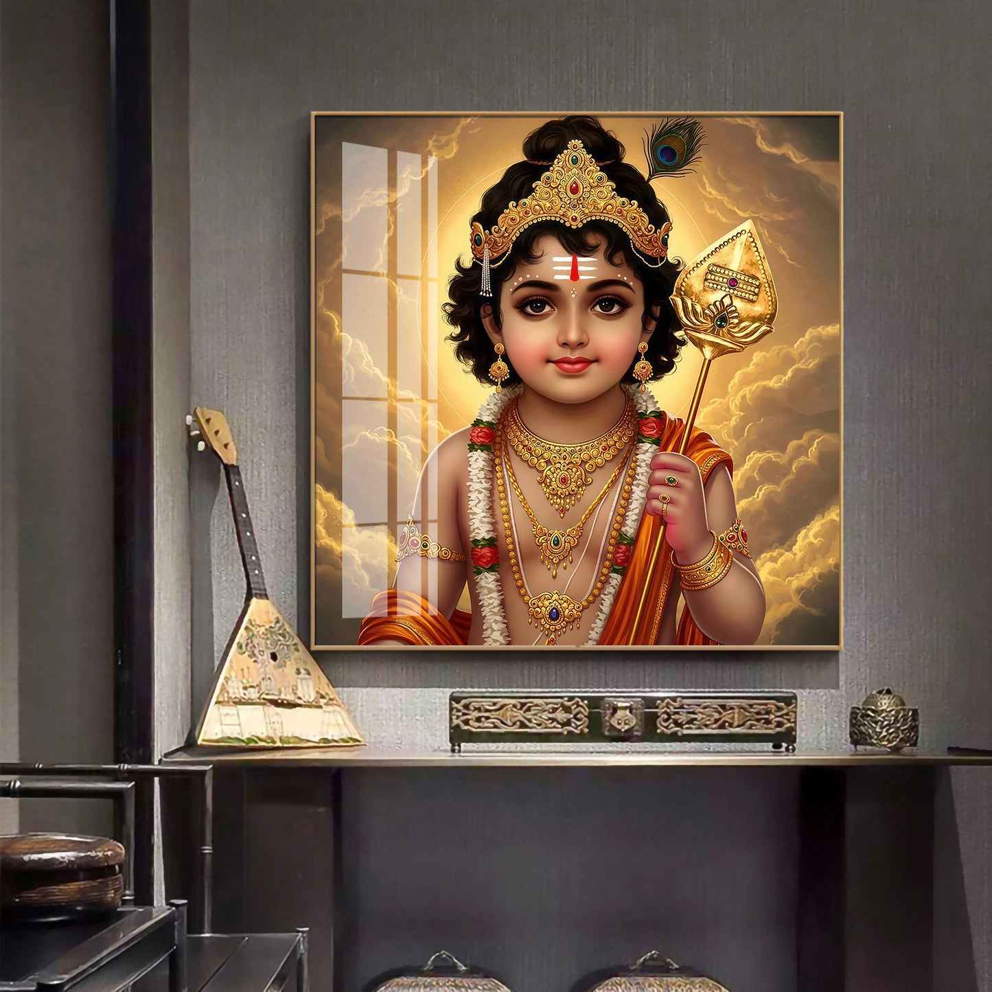 Bhagwan Murugan Blessing Premium Acrylic Square Wall Art