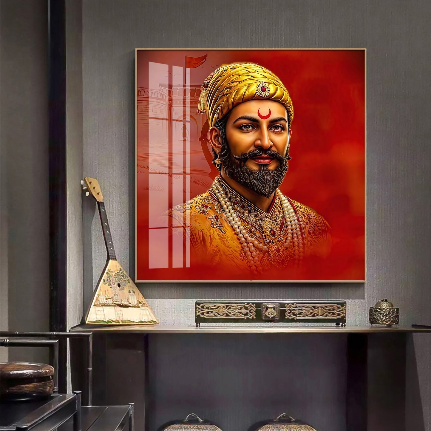 Shivaji Maharaj Ji Premium Acrylic Square Wall Art