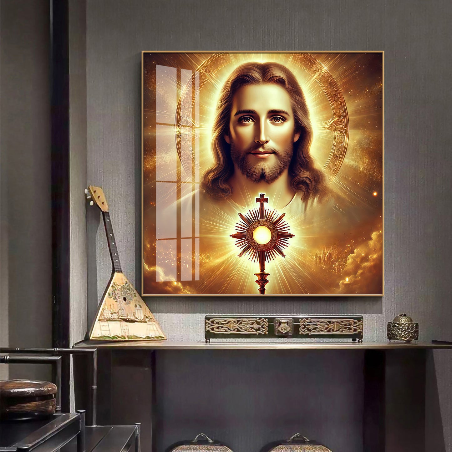 God Jesus With Cross Symbol Premium Acrylic Square Wall Art