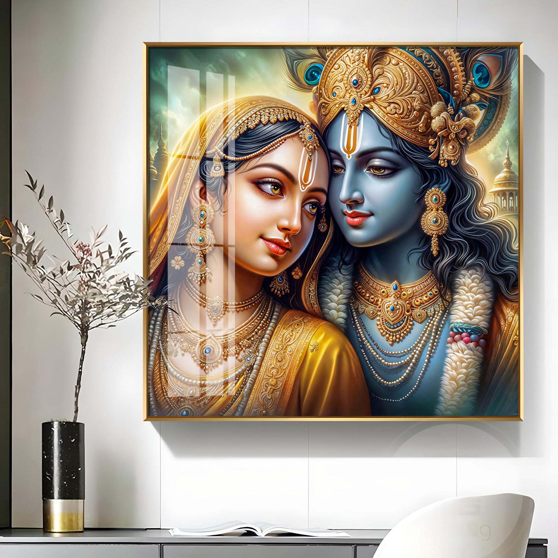 Radha And Krishna Melody Of Heart Premium Acrylic Square Wall Art