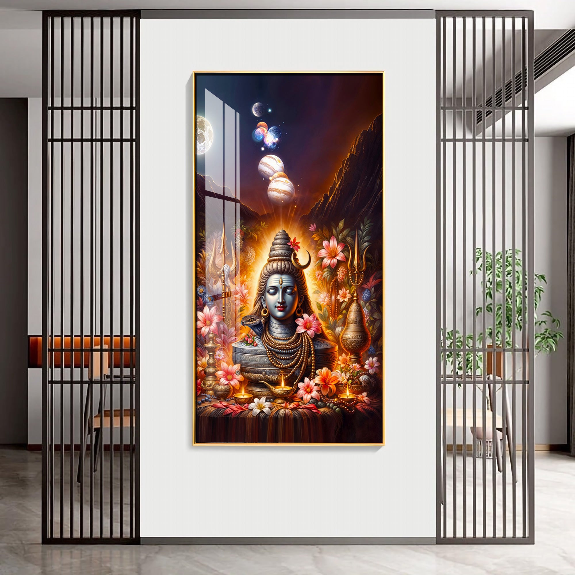 Lord Shiva Lotus Painting Premium Acrylic Vertical Wall Art