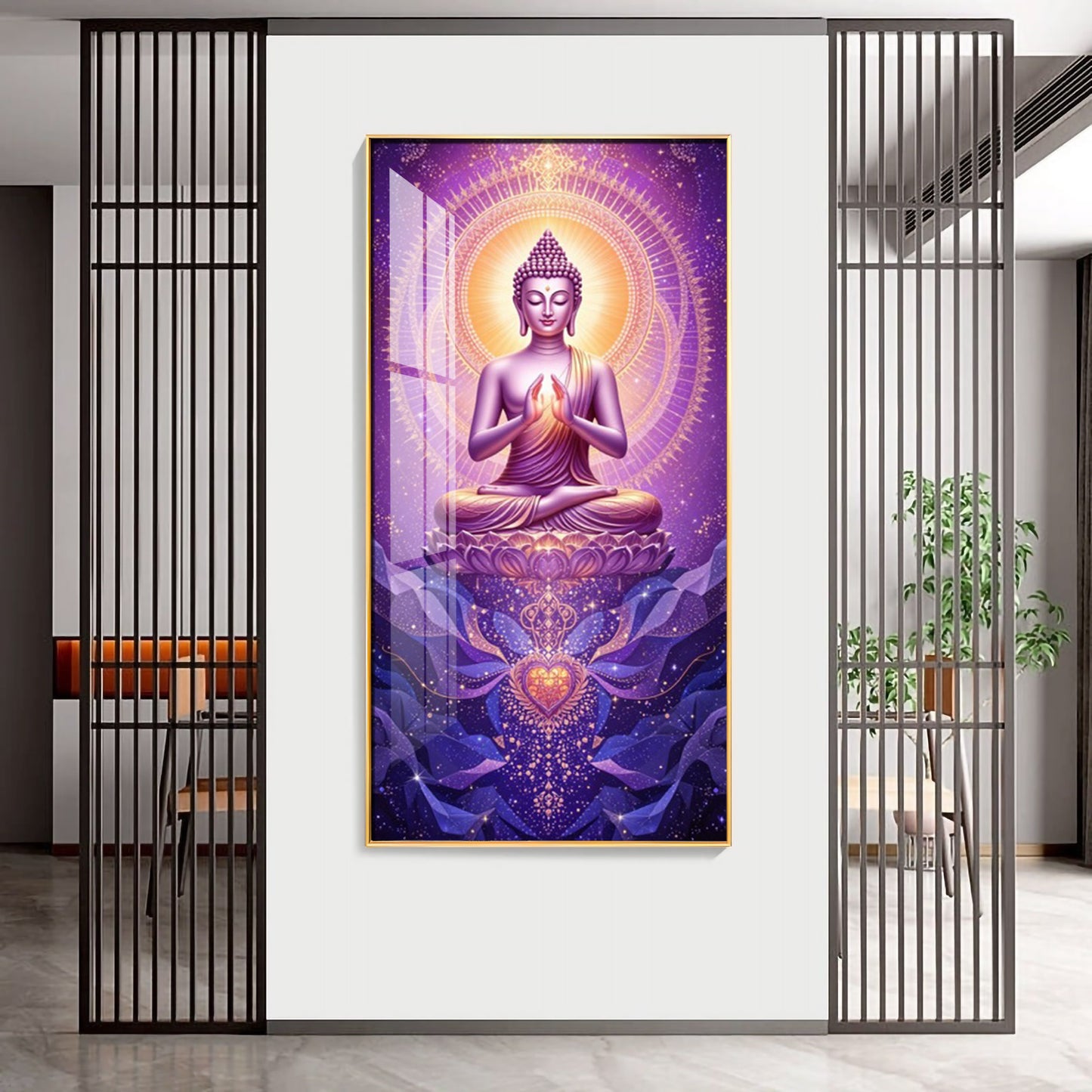 Buddha In Purple Harmony Premium Acrylic Vertical Wall Art