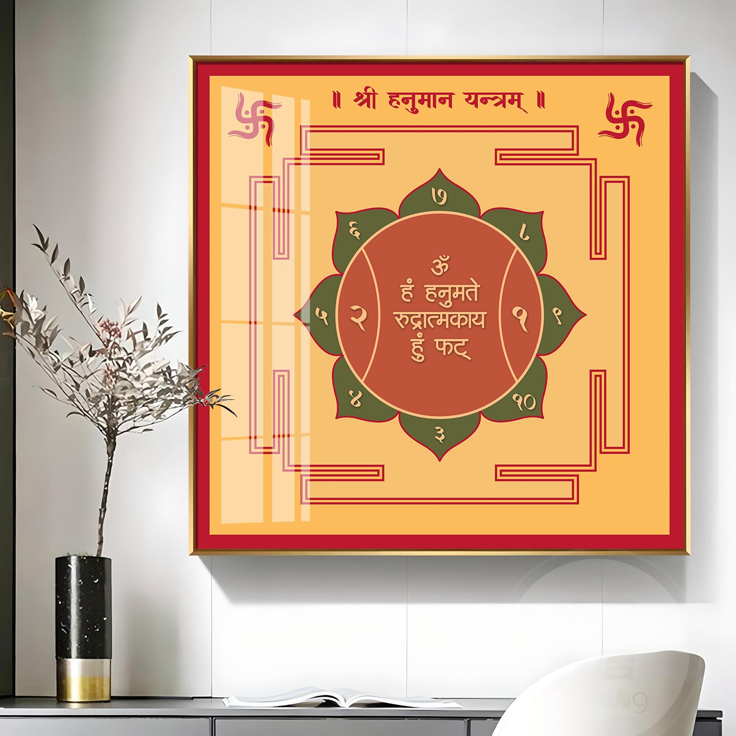 Powerful Hanuman Yantra Premium Acrylic Square Wall Art