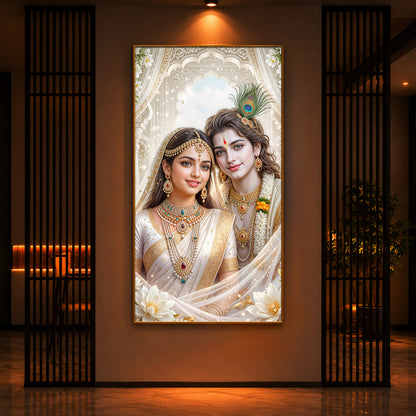 Mystical Love Of Radhe Krishn Modern Luxury Backlight Vertical Wall Art