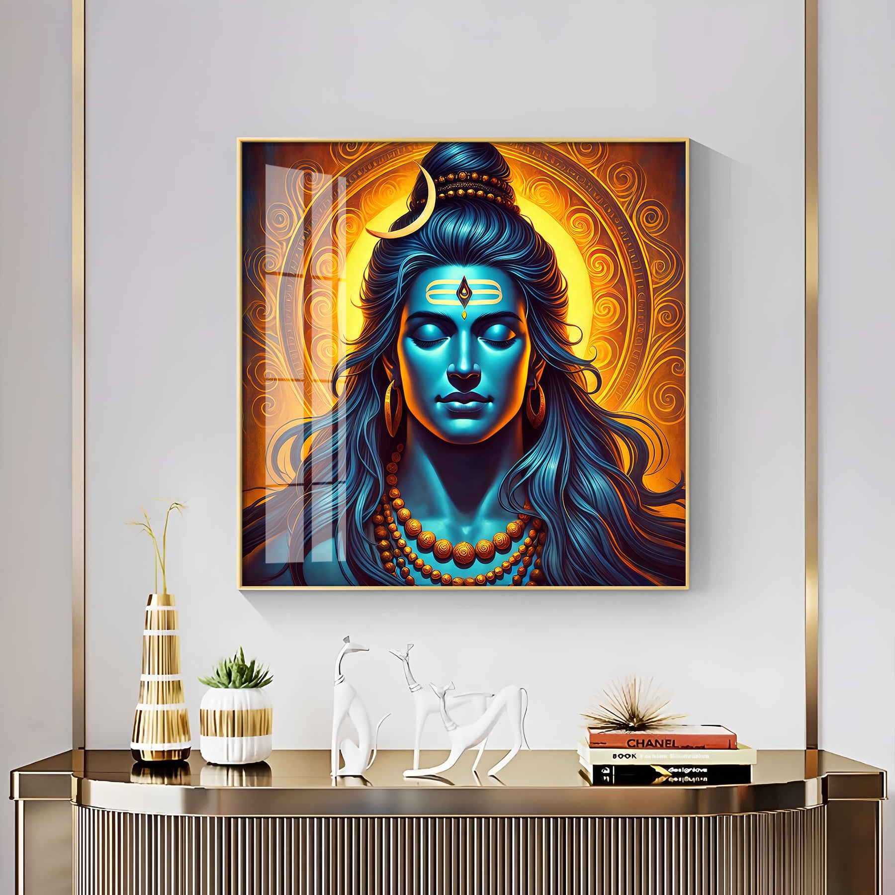 Shiv Bhole Baba Premium Acrylic Square Wall Art